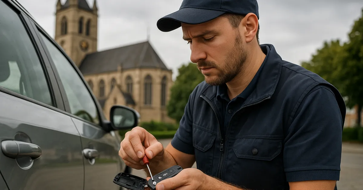 serrurier automobile réparant une télécommande de clé voiture à Auderghem
