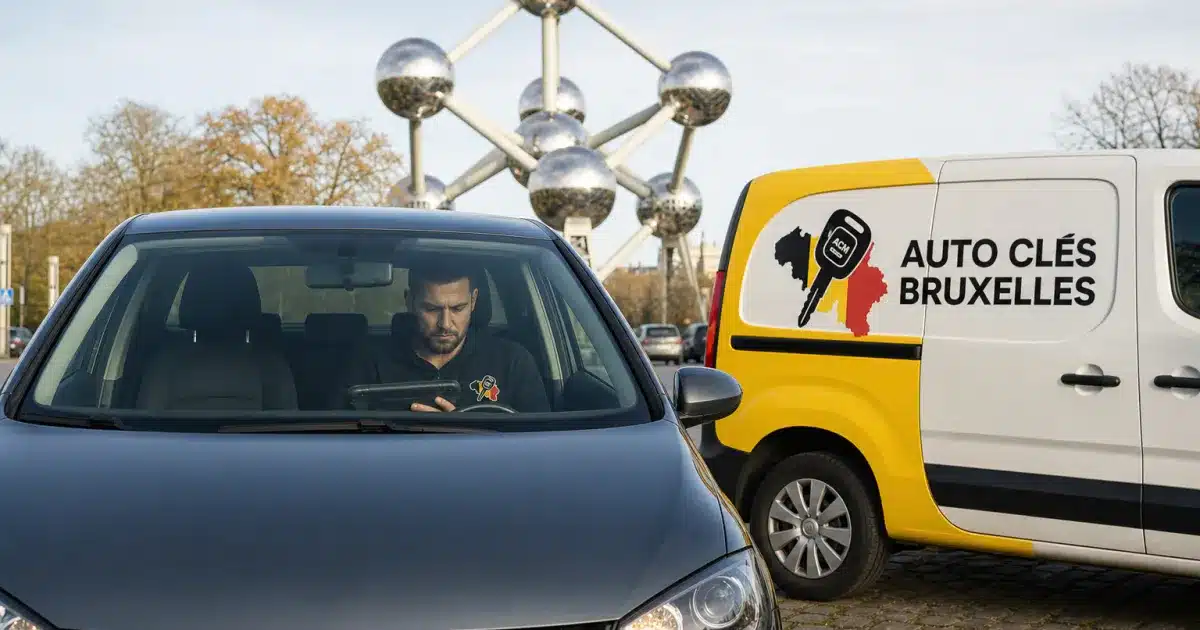 serrurier automobile intervenant de nuit sur une Volkswagen Golf à Bruxelles