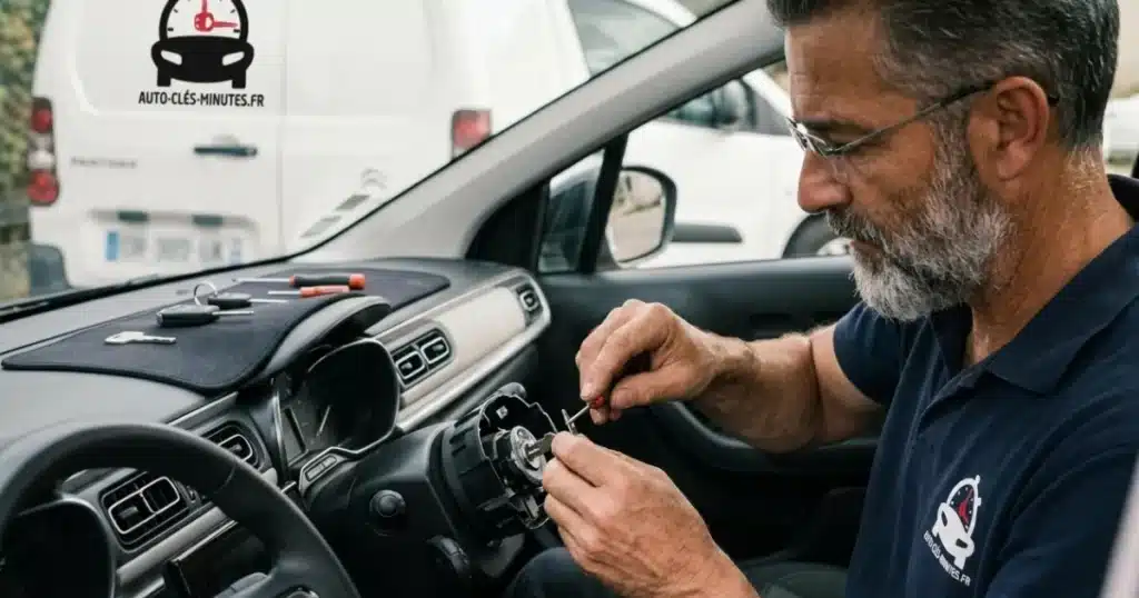 Technicien programmant une clé de voiture codée à Hem métropole lilloise