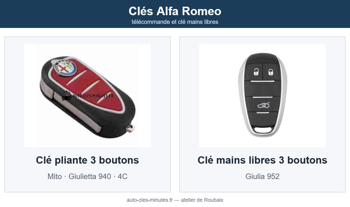 Modèles de clé Alfa Romeo pris en charge : télécommande et clé mains libres