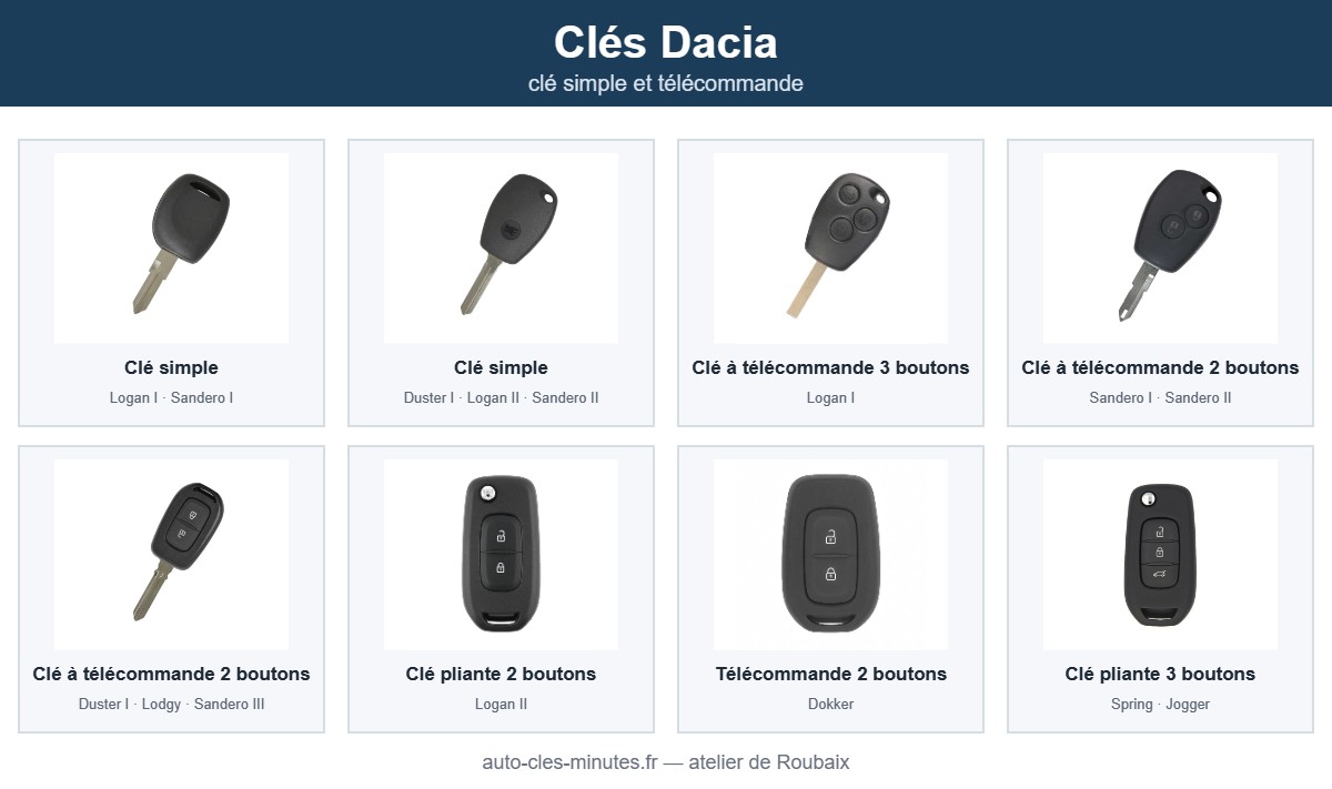 Modèles de clé Dacia pris en charge : clé simple et télécommande
